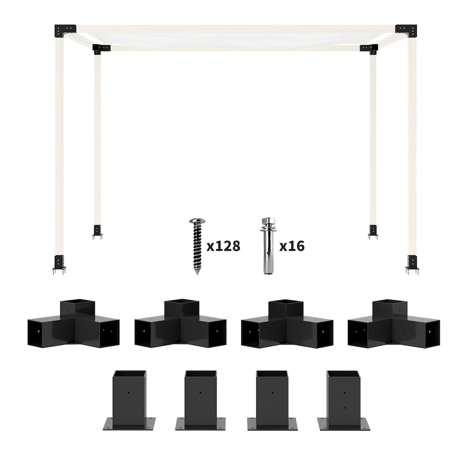 image 1 of Outsunny Pergola Kit with 3-Way Corner Brackets & Post Base for 92mm Lumber
