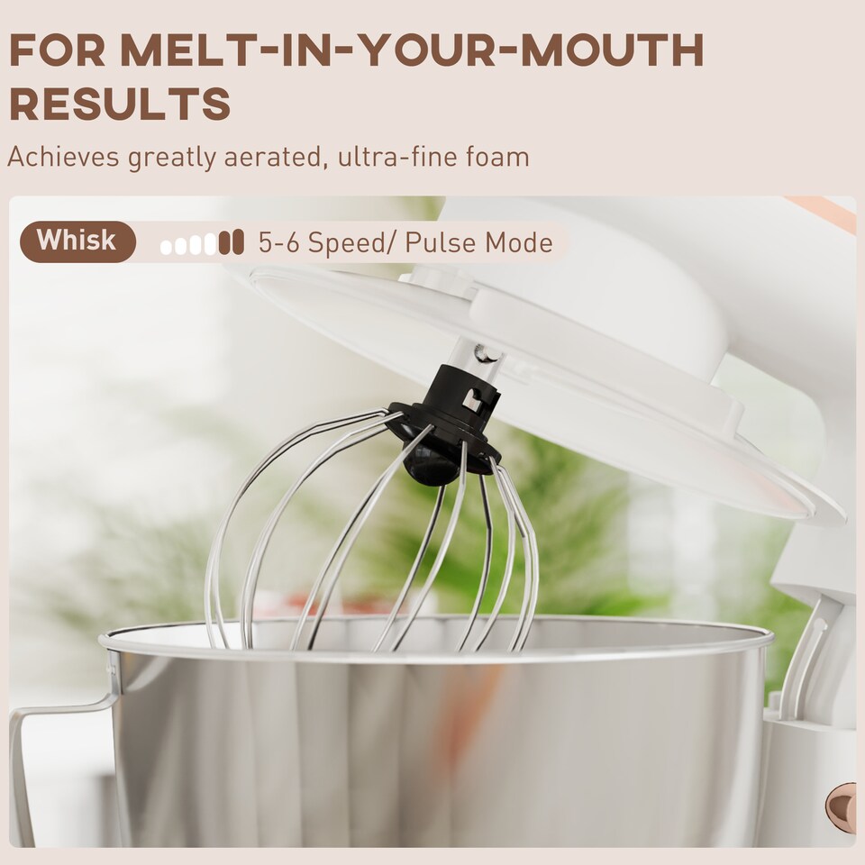 image 1 of HOMCOM Stand Mixer, 4.5L Food Mixer for Baking, 6 Speeds and Pulse Setting, 1300W Cake Electric Whisk with Dough Hook, Whisk, Stainless Steel Bowl, Splash Guard, Beater, White