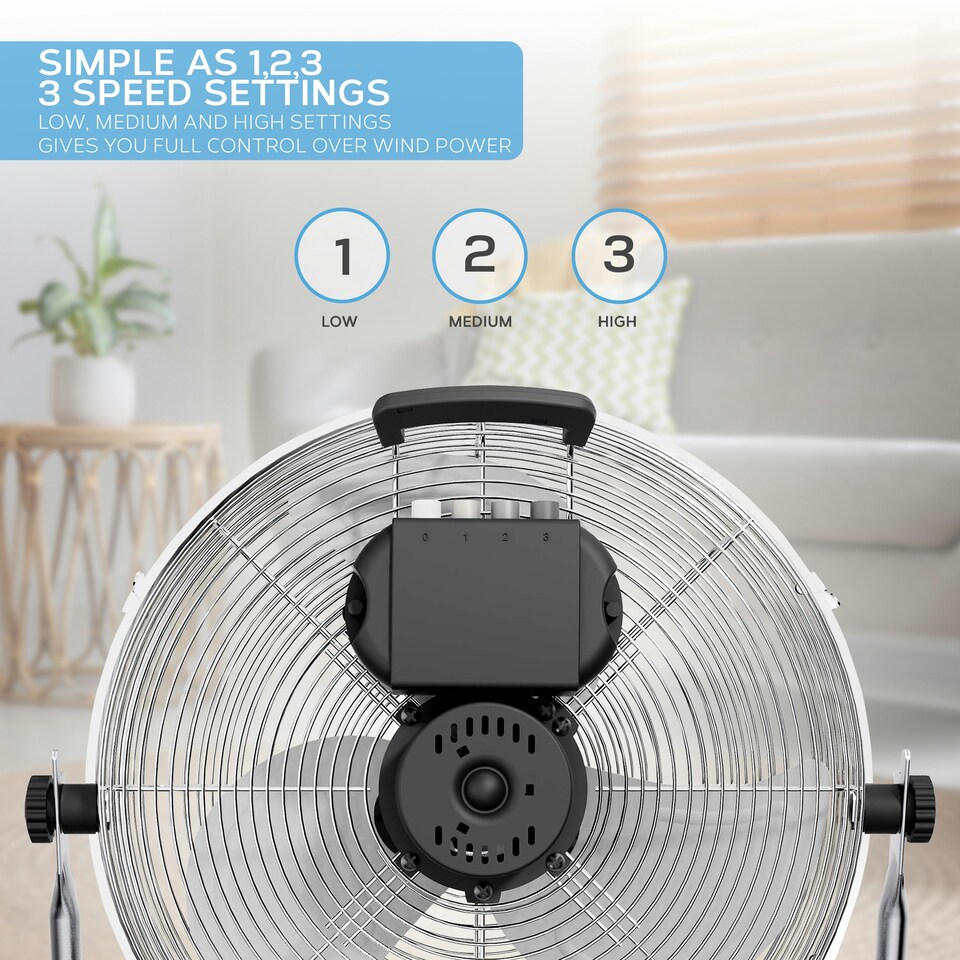 image 1 of Air Pro 16" Floor Fan 3 Speed Setting & Adjustable Tilt Indoor Electric Fan with Metal Blade & Body 1.6m Long Cable - Silver