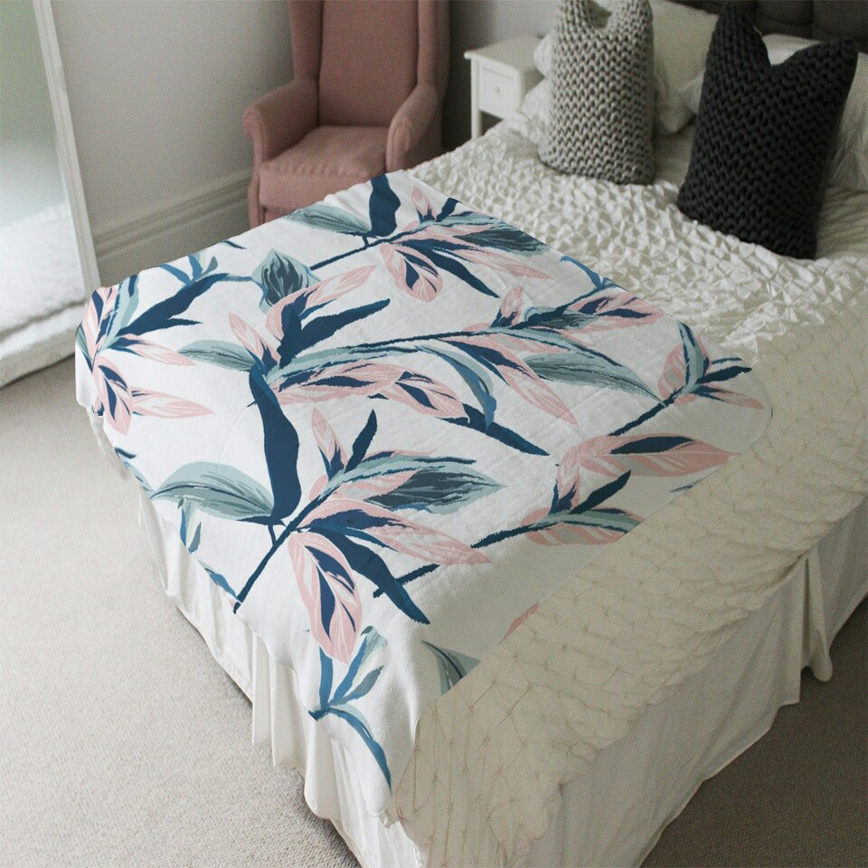 image 1 of Winter Pink & Blue Flowers (Blanket)