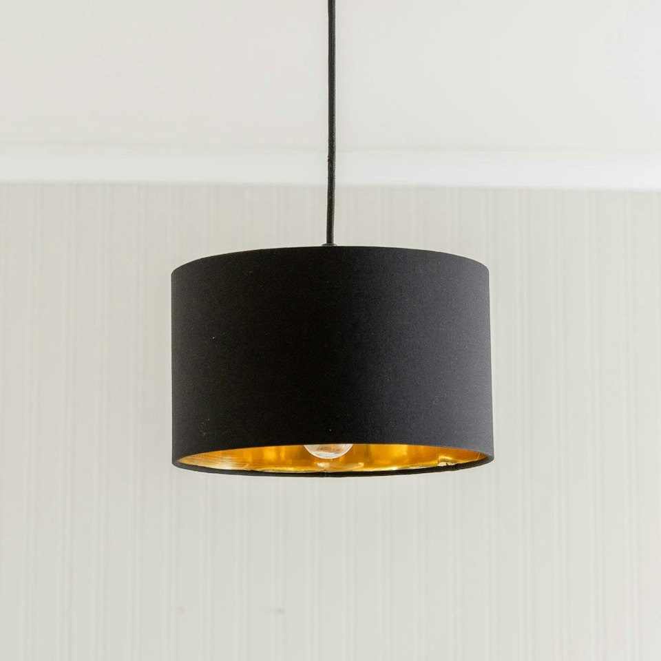 image 1 of ValueLights Reni Black Fabric Gold Inner Lamp Shade & Bulb Black