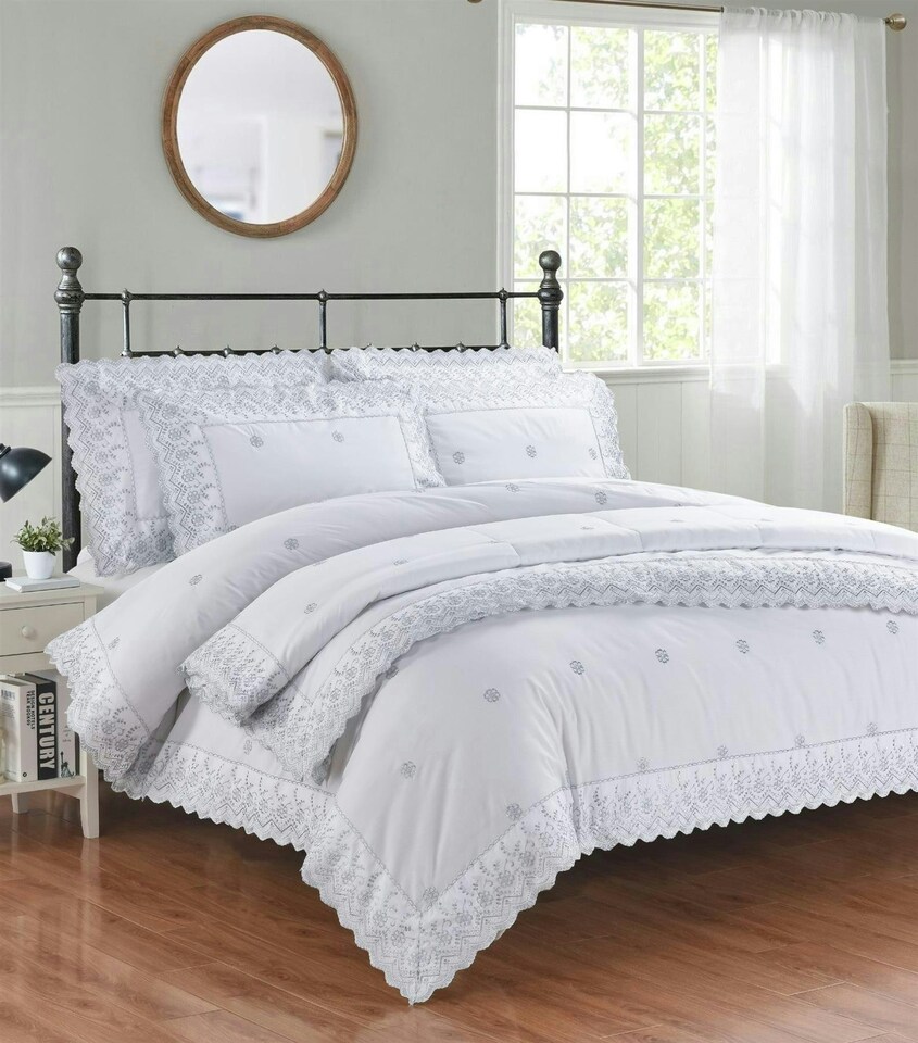 image 1 of Arielle White Duvet Cover Set | White | King
