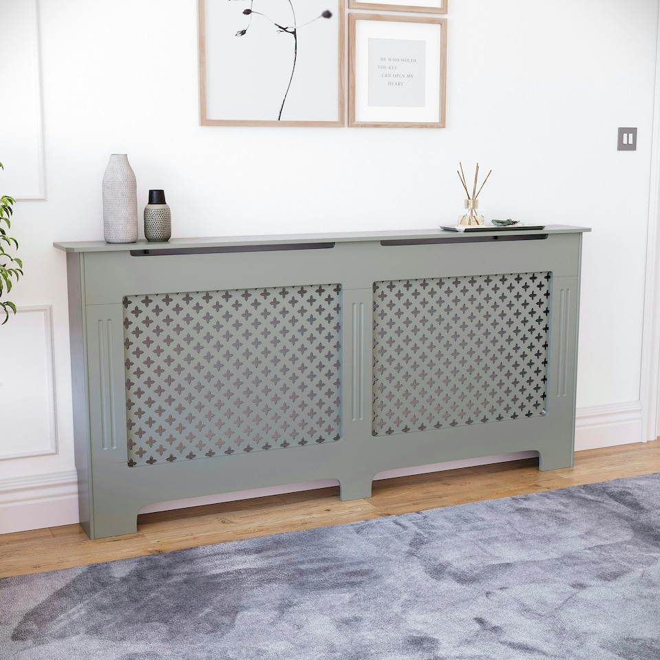 image 1 of Vida Designs Oxford Radiator Cover Painted MDF Cabinet, Grey, 172cm