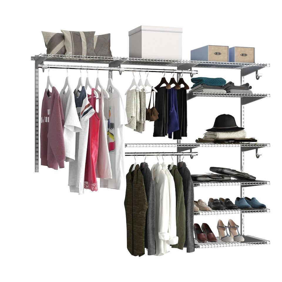 image 1 of COSTWAY Wall Mounted Hanging Storage Organizer Rack Hanging Rod Grey | One Size