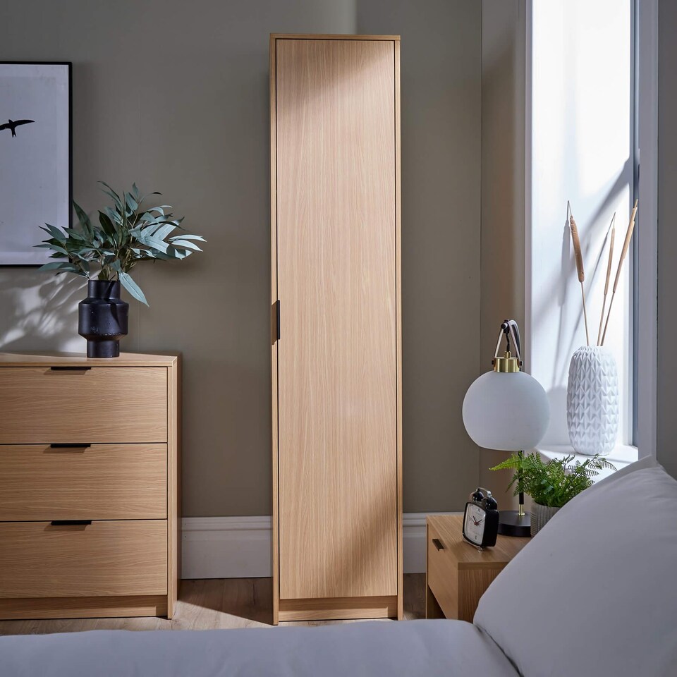 image 1 of Phoenix Wardrobe 1 Door Space Saving Bedroom Home Furniture Clothing Storage Unit | Brown