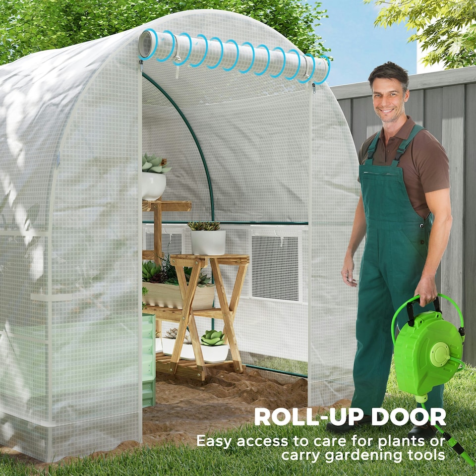 image 1 of Outsunny Polytunnel Greenhouse Outdoor Grow House Roll Up Door Windows 2x2.5m