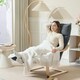 image 8 of HOMCOM Birch Wood Lounge Chair for Living Room, Bedroom Grey | Natural Birch