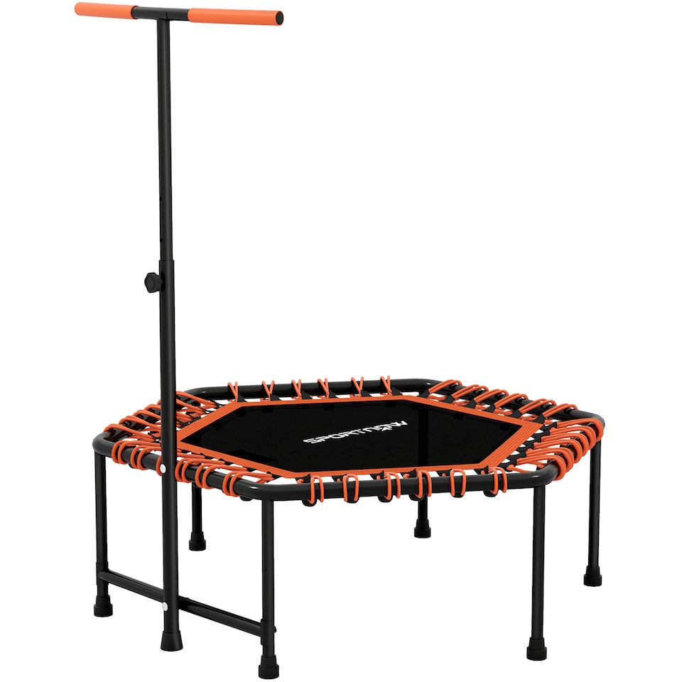 image 1 of SPORTNOW Fitness Trampoline with Adjustable Handle, LED Lights, Orange