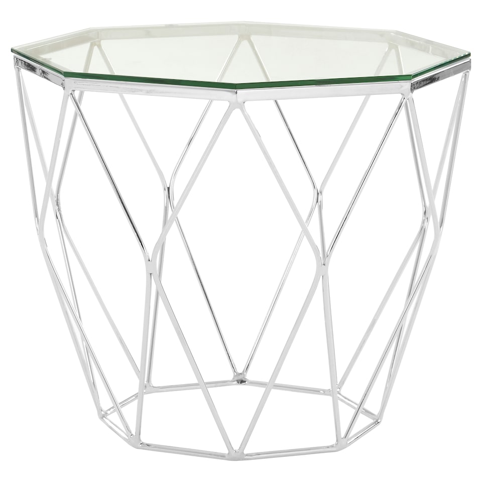 image 1 of Tempered Glass and Chrome Hexagon End Table,Geometric Chrome Finish Small Side Table,Glass Top Side Table Silver