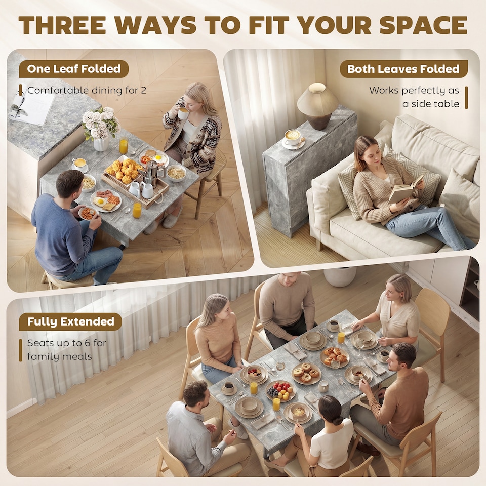 image 1 of HOMCOM 80-140 cm Folding Dining Table for 4-6 Drop Leaf Table Cement Grey