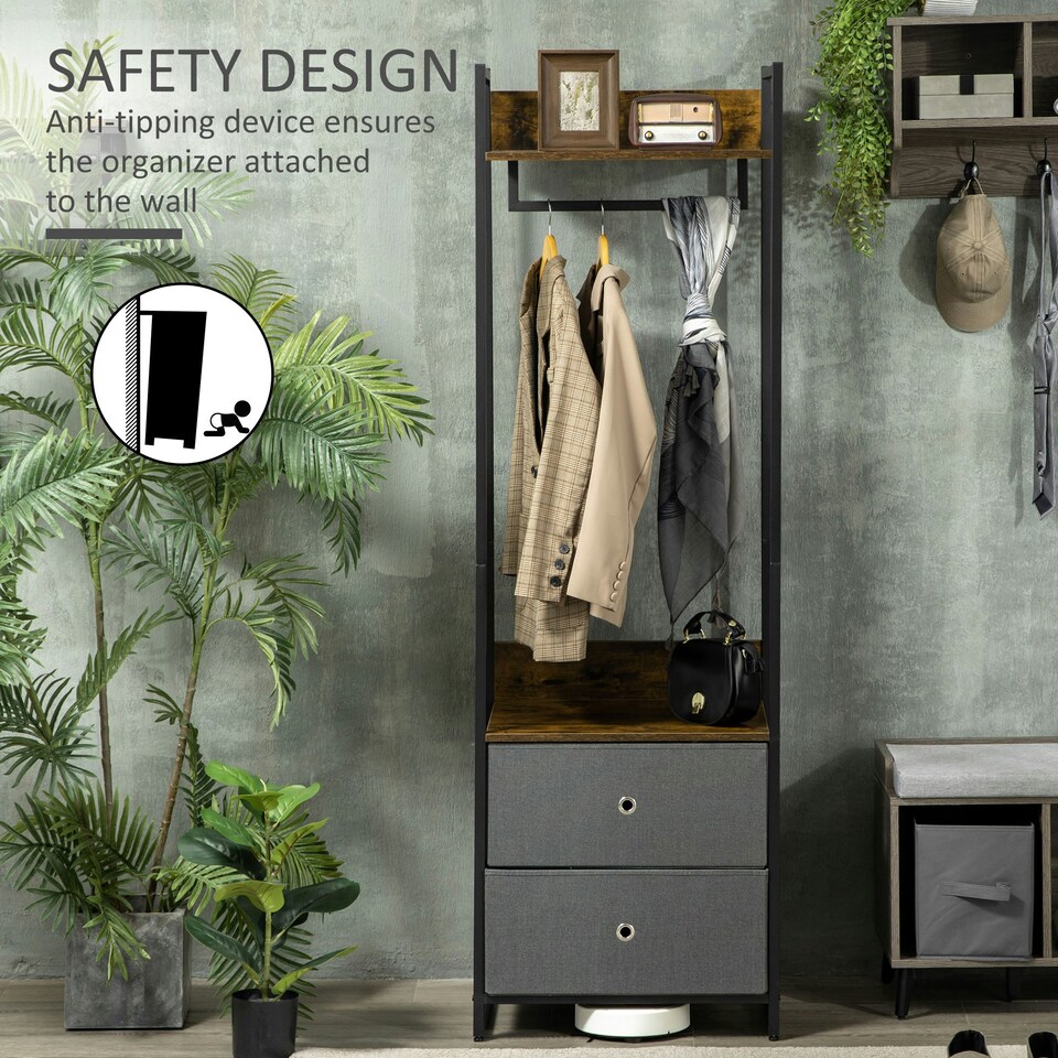 image 1 of HOMCOM Clothes Rail, Metal Coat Stand, Garment Rack with 2 Fabric Storage Drawer