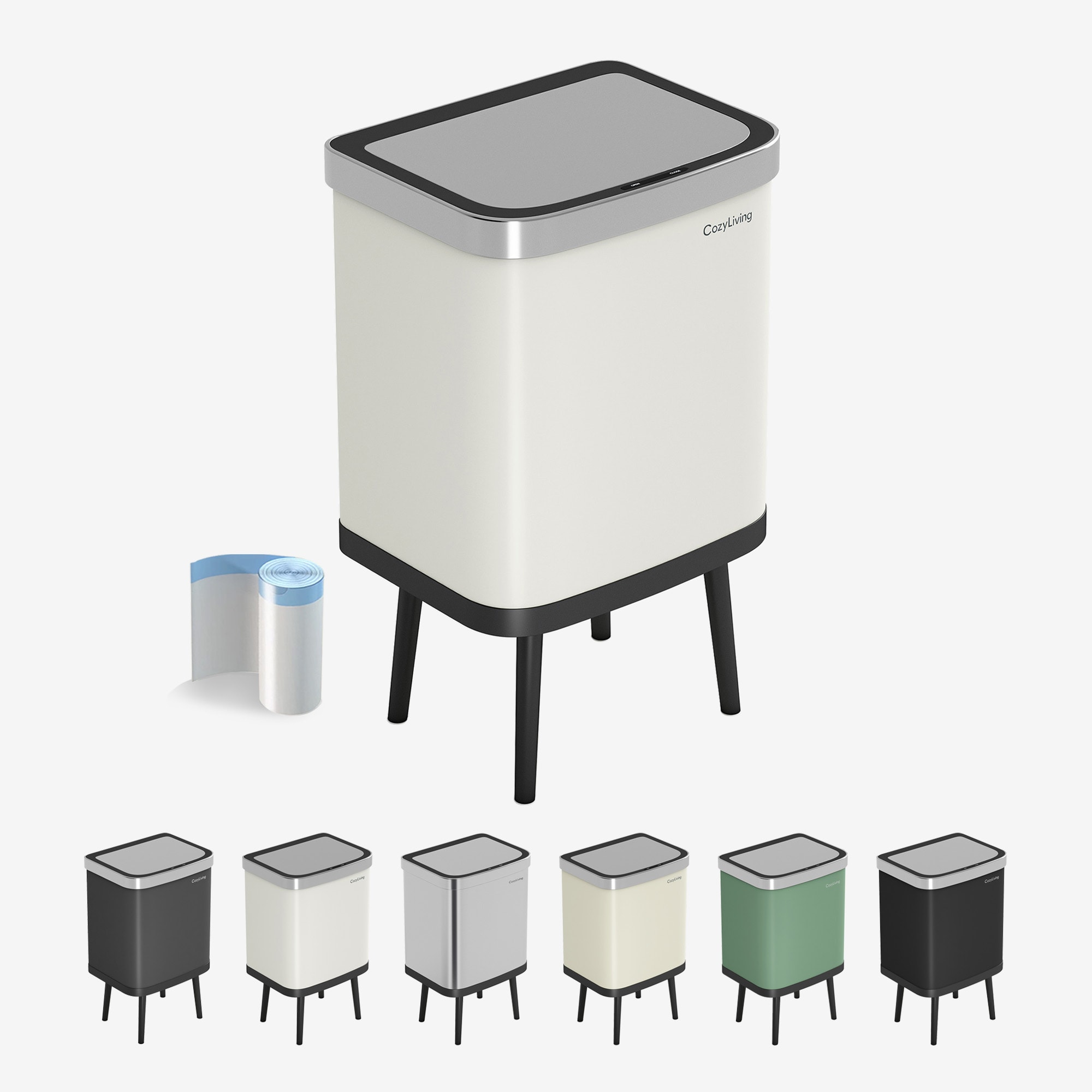 MCC Direct 35L Smart Sensor Waste Bin Kitchen Rubbish Bin Motion Activated Lid in White