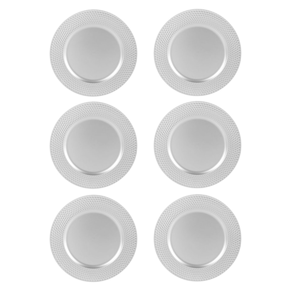 image 1 of Geo Matt Charger Plates | White | Silver & Set of 6 | 6