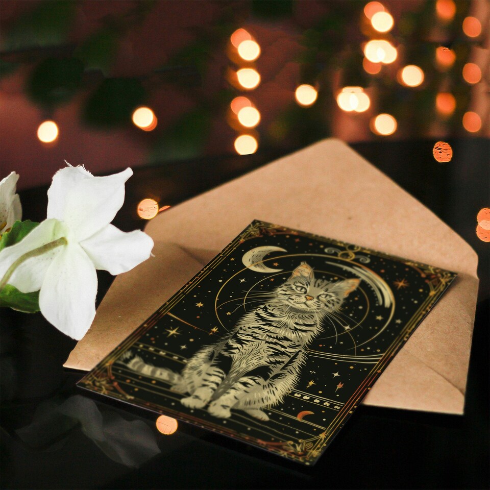 image 1 of Cosmic Feline Cat Lover Tarot Style Woman Her Birthday Card