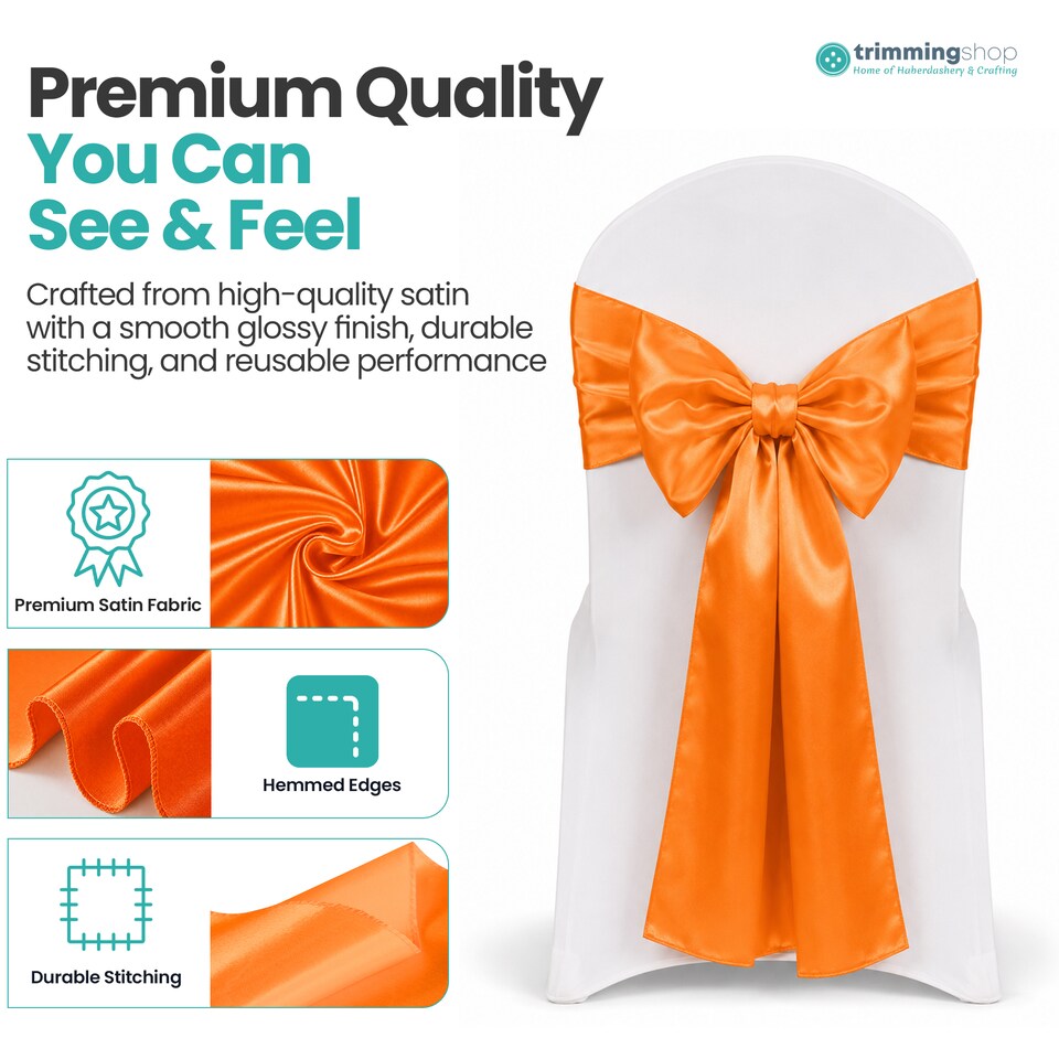 image 1 of 7"x108" Satin Chair Sash, Chair Sashes Hammed Edges Bow Tie - 1pc