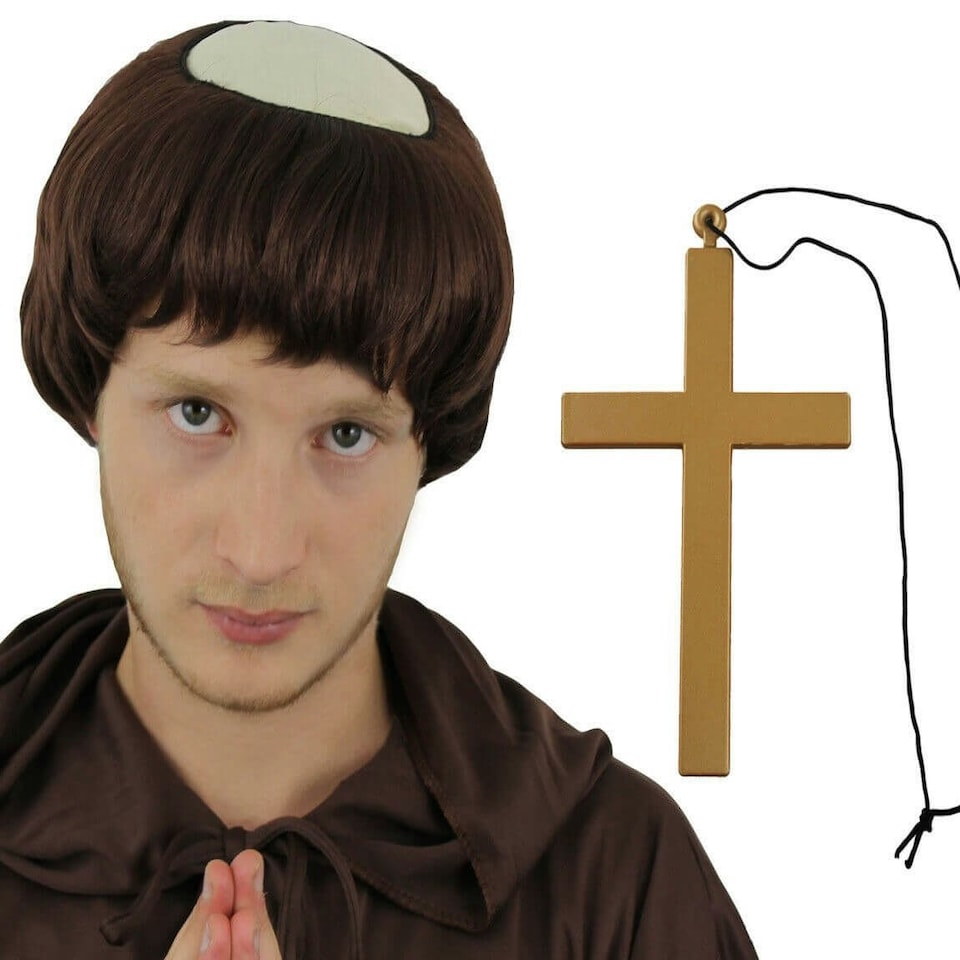 image 1 of Medieval Monk Costume With Wig Brown | L