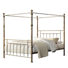 Welwyn Vintage Victorian 4 Poster Antique Brass Metal Bed Frame (Small Double)