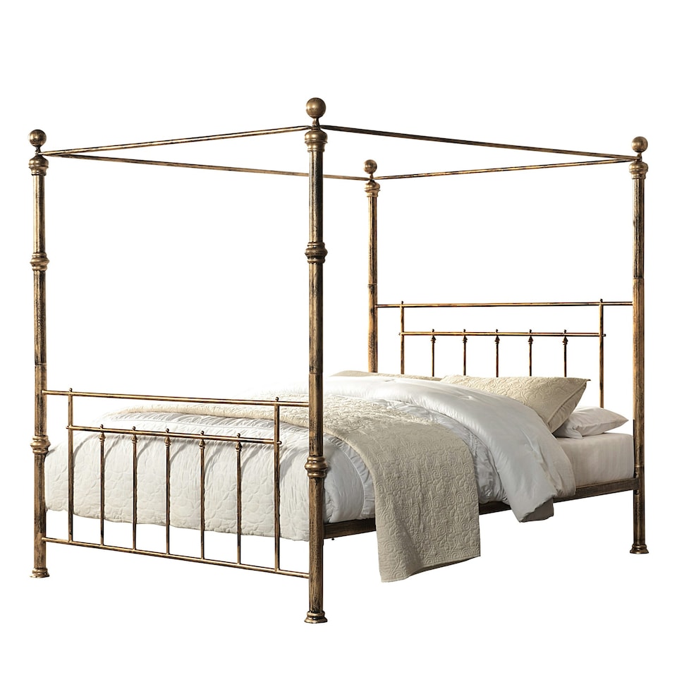 image 1 of Welwyn Vintage Victorian 4 Poster Antique Brass Metal Bed Frame (Small Double)