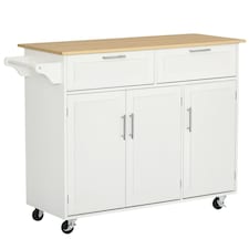 HOMCOM Kitchen Island Utility Cart, with 2 Storage Drawers Dining Room White