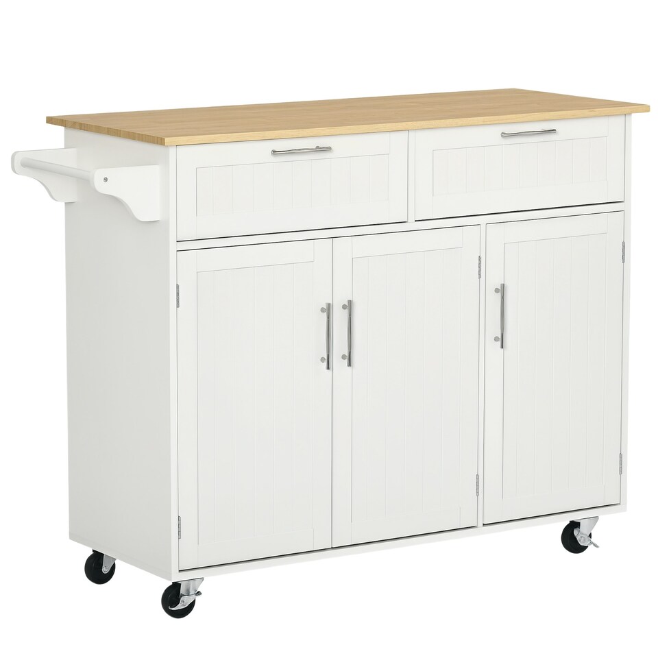image 1 of HOMCOM Kitchen Island Utility Cart, with 2 Storage Drawers Dining Room White