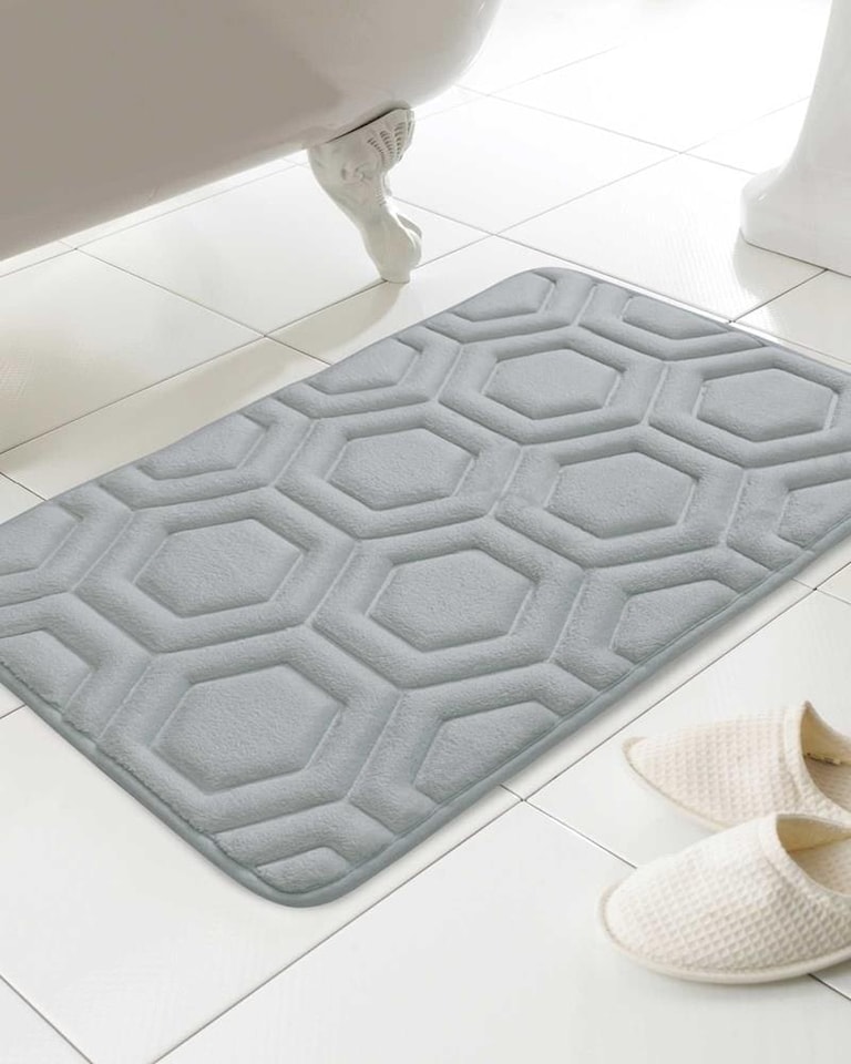 image 1 of Geo Design Memory Foam Grey Bath Mat 43x61cm | Grey