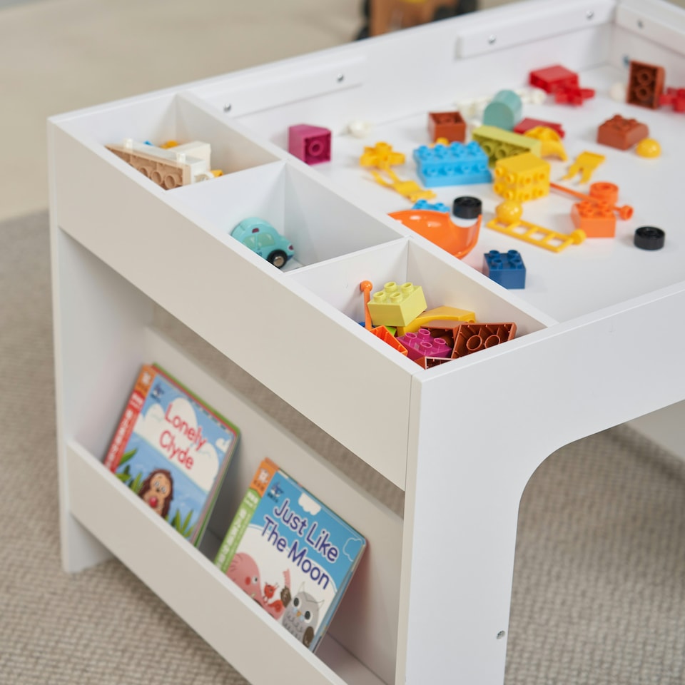 image 1 of Hooga Wooden Activity Table with Storage - 4 City Baseplates & Chalkboard Grey