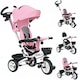 image 1 of HOMCOM 6 in 1 Kids Trike for 1-5 Years, Toddler Tricycle Folding Bike with Parent Handle, Reversible Seat, Storage Basket, Canopy, 5-point Seat Harness, Pink