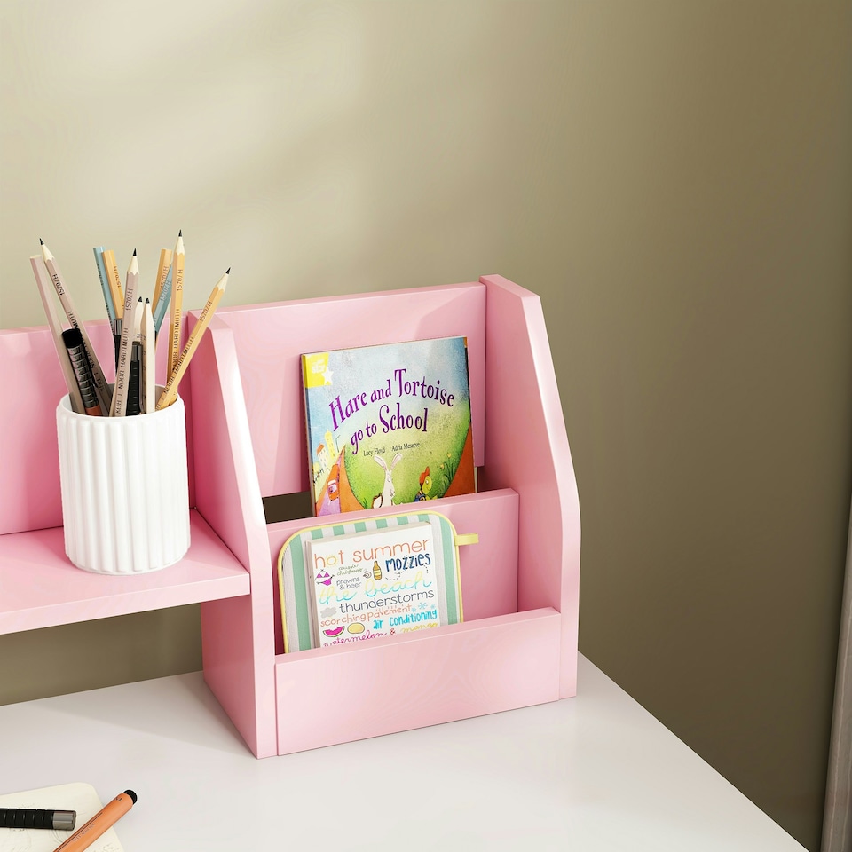 image 1 of ZONEKIZ Kids Desk and Chair Set with Storage for 5-8 Years Pink