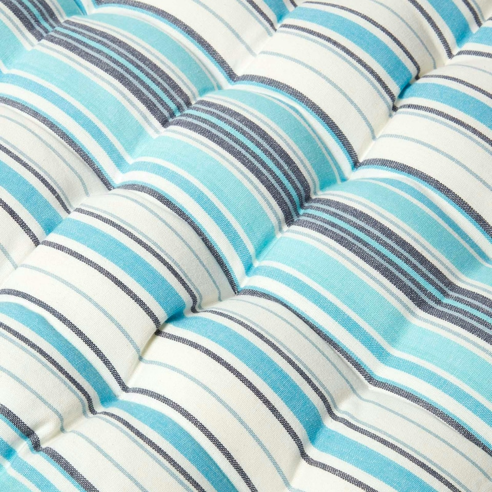image 1 of Homescapes Garden Bench Cushion Luxury 3 Seater Cotton Stripe Indoor Outdoor Seat Pad | Blue | 143 x 48 cm | 1