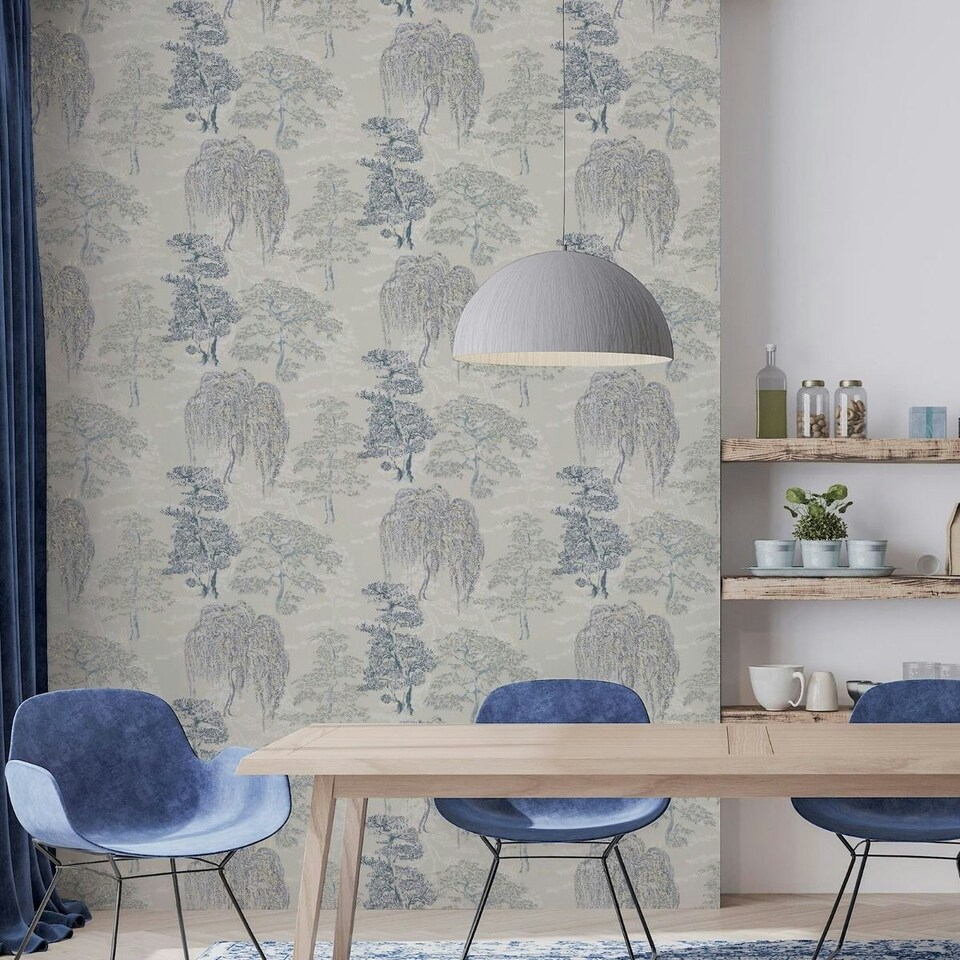 image 1 of Arthouse Oriental Garden Wallpaper - Soft Blue - 10.1m x 53cm | Blue