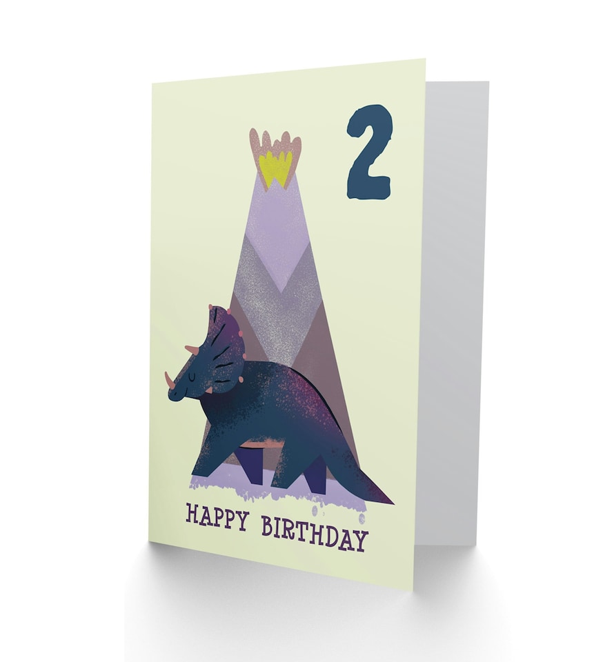 image 1 of Dinosaur Triceratops 2 Year Old Child Kids 2nd Birthday Card