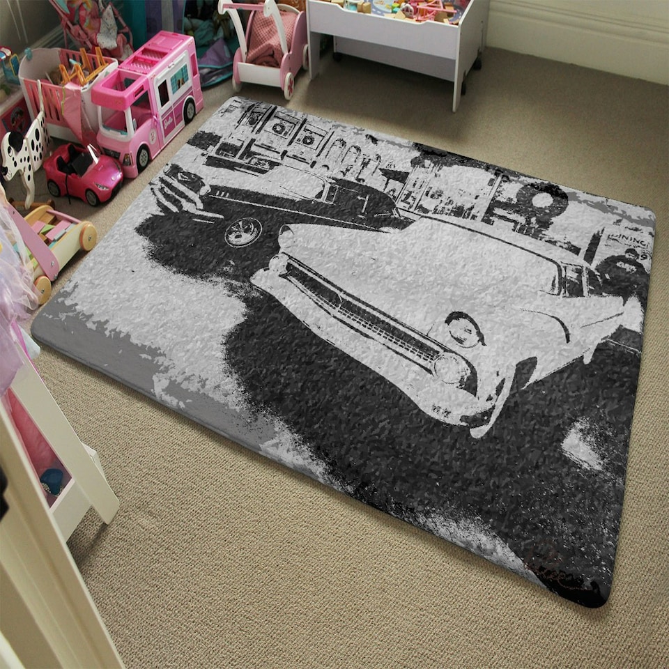image 1 of Cool cars satin silver (Rug) Grey | Small: 60x110cm