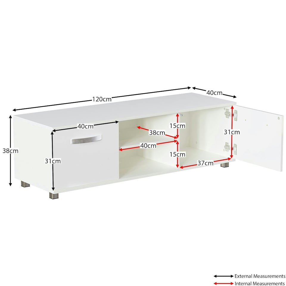 image 1 of Vida Designs Cosmo 2 Door TV Unit Entertainment Stand, 120cm, White | White | 1