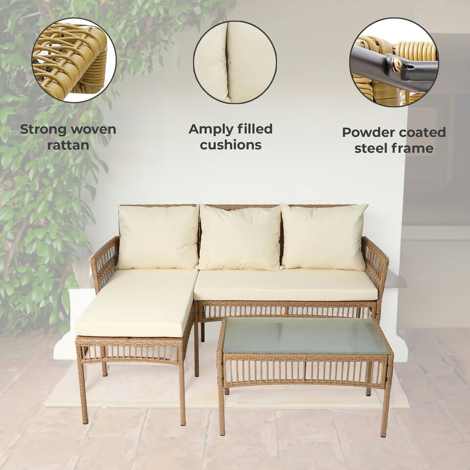 image 1 of Neo 3 Piece Rattan Wicker Rope Corner Outdoor Furniture Set