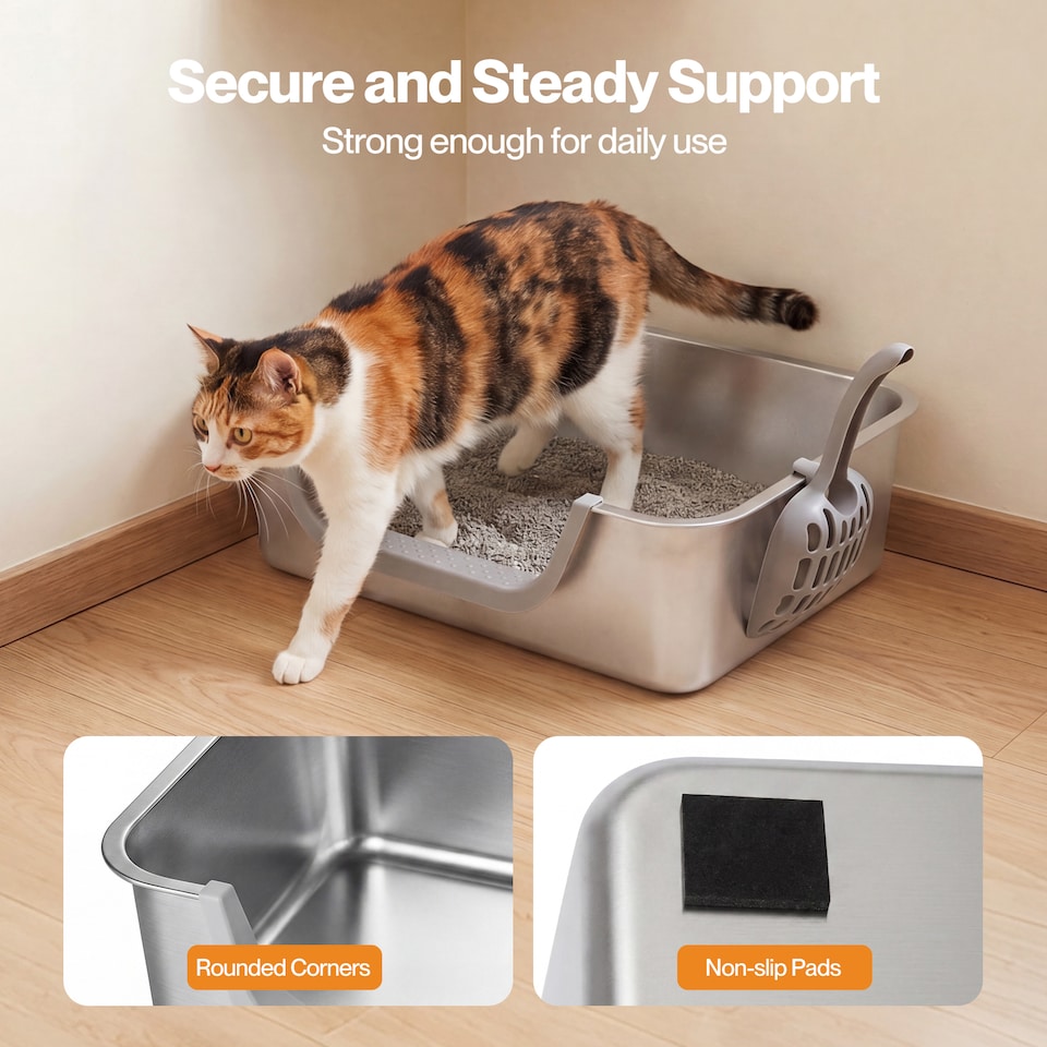 image 1 of Skylos Cat Litter Tray Stainless Steel 7.5cm Low Entry High Sides 201 Steel