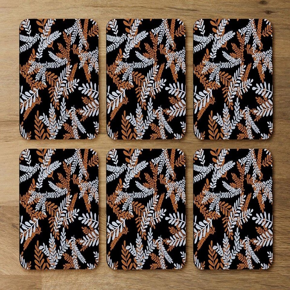 image 1 of White & Orange Olive Leaves (Coaster)