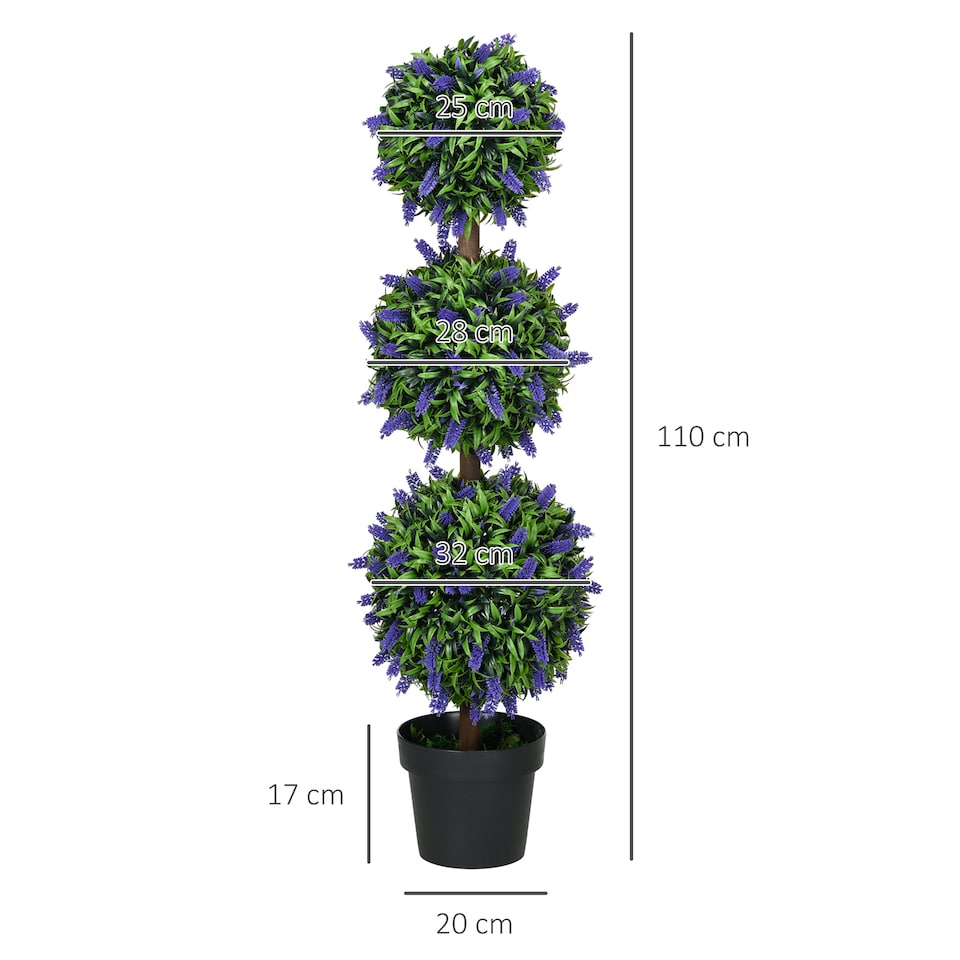 image 1 of HOMCOM Set of 2 Decorative Artificial Plants Ball Trees with Lavender Flowers in Pot Fake Plants for Home Indoor Outdoor Decor, 110cm, Green