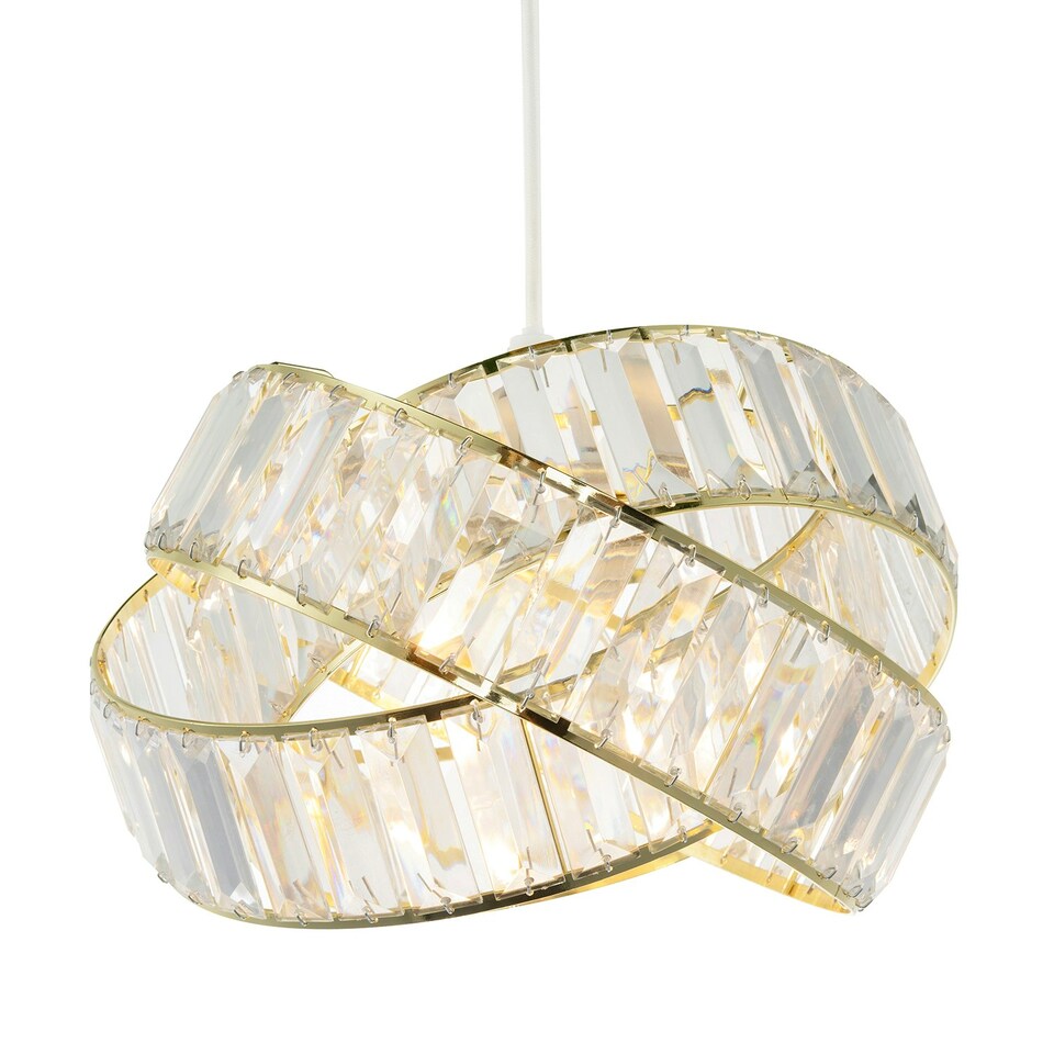 image 1 of Modern Three Ring Gold Pendant Shade with Transparent Acrylic Prisms Gold