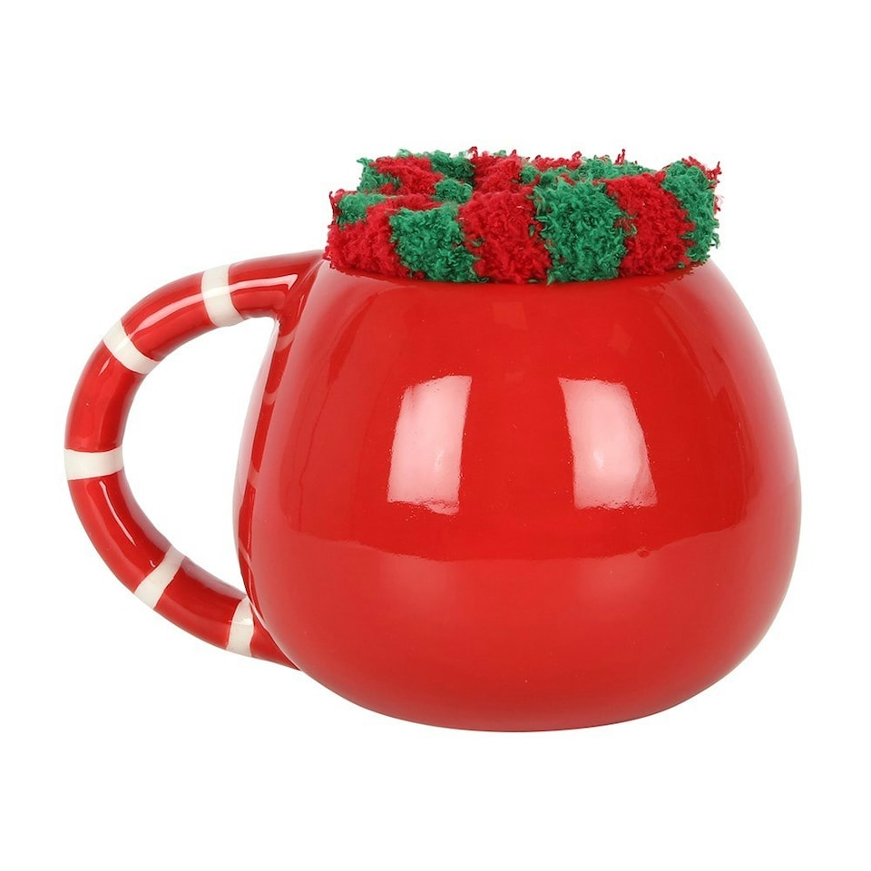 image 1 of Something Different Santa Claus Christmas Mug and Sock Set - Red/White/Green - One Size