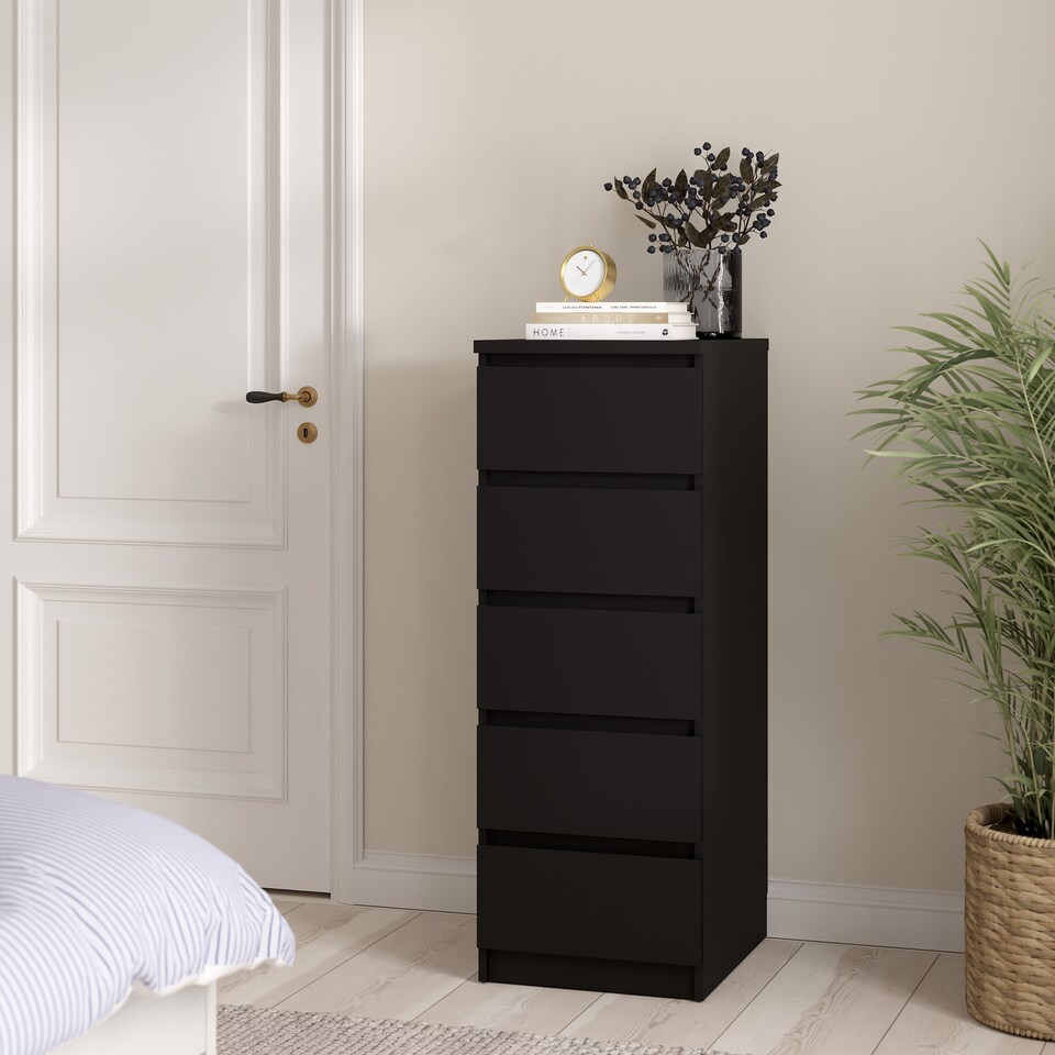 image 1 of Naia Narrow Chest of 5 Drawers in Black Matt