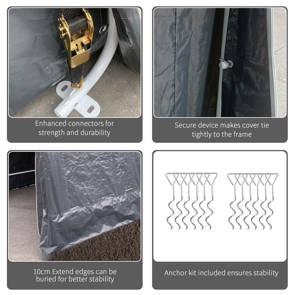 image 1 of Outsunny 9 x 7.5 ft Outdoor Garden Storage Shed, Waterproof Bike Tent with Double Rollup Zipper Door, Metal Frame, Portable Shed Shelter Carport for Motorcycle Garden Tools Dark Grey