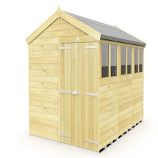 8 x 12 Feet Apex Shed - Double Door With Windows - Wood - L358 x W231 x H217 cm Brown