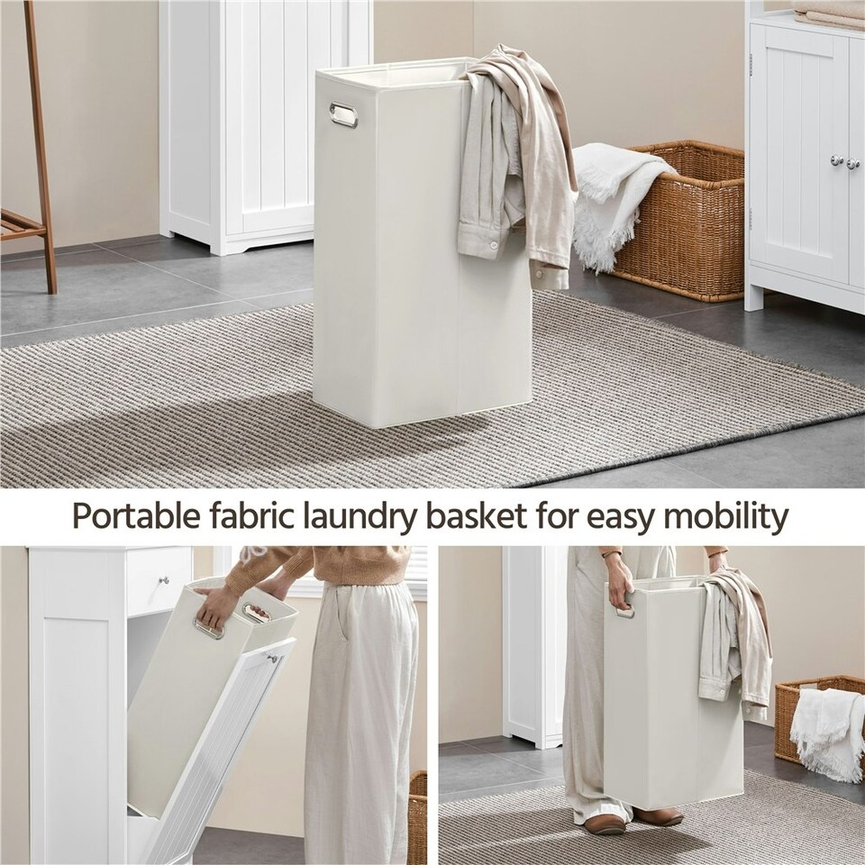 image 1 of Yaheetech Freestanding Bathroom Cabinet with Laundry Basket White White