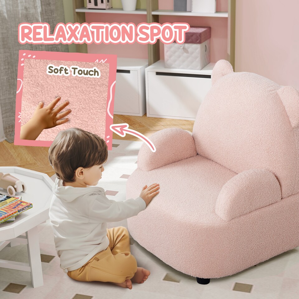 image 1 of AIYAPLAY Kids Armchair, Bear Shaped Toddler Sofa Chair for Bedroom - Pink