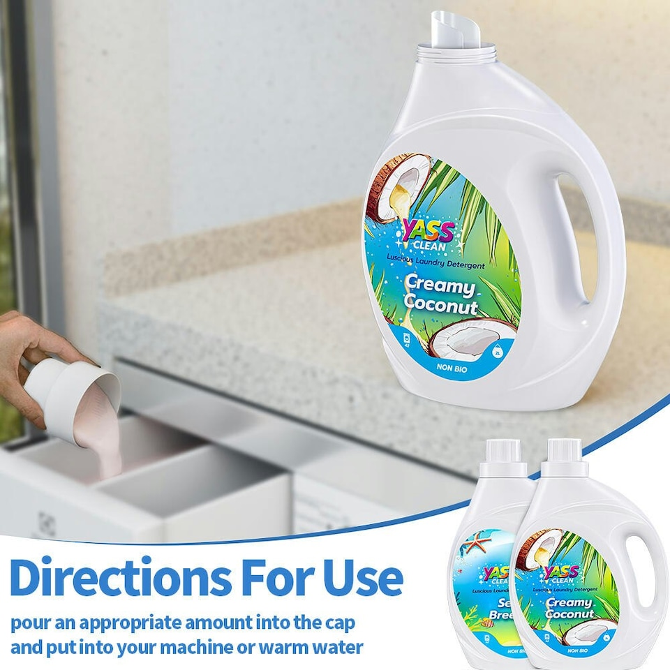 image 1 of Yass Clean Luscious Laundry Detergent x4 Concentrated Laundry Detergent 42 Washes 2L Bio x2 Sea Breeze x2 Creamy Coconut