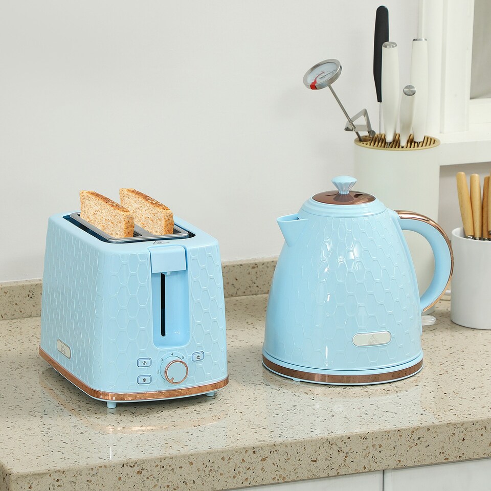 image 1 of HOMCOM Kettle and Toaster Set 1.7L Kettle & 2 Slice Toaster Set, Light Blue