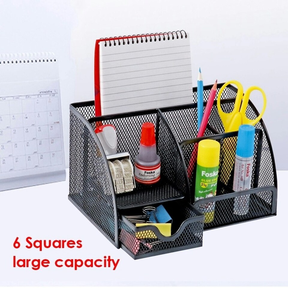 image 1 of 6 Compartment Wire Mesh Desktop Organiser