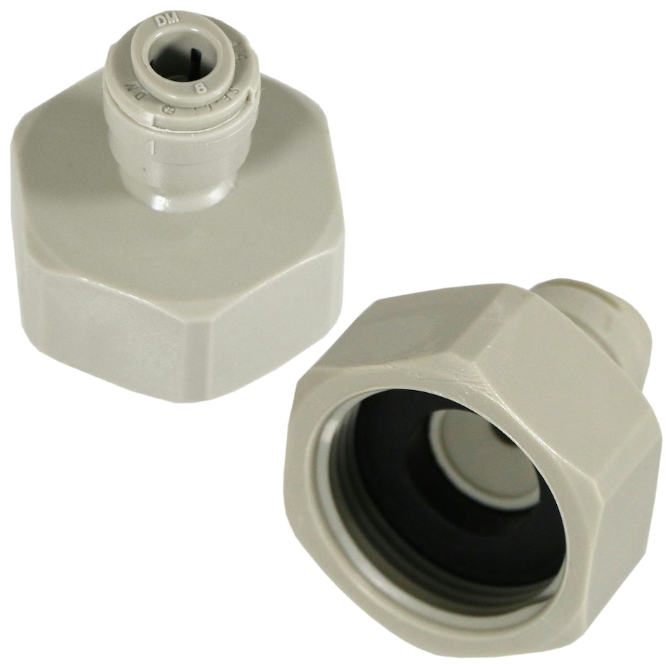 image 1 of SPARES2GO Female Adaptor 1/4" Push Fit x 3/4" BSP for American Fridge Freezer Water Pipe (Pack of 2)