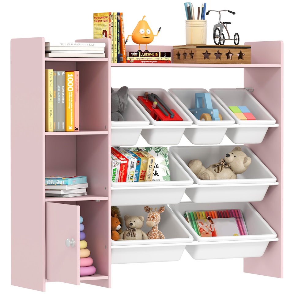image 1 of AIYAPLAY Toy Storage Unit, with 8 Removable Bins, Storage Shelves, Cabinet, Toy Organiser, for Playroom, Kids Room, Nursery, Pink
