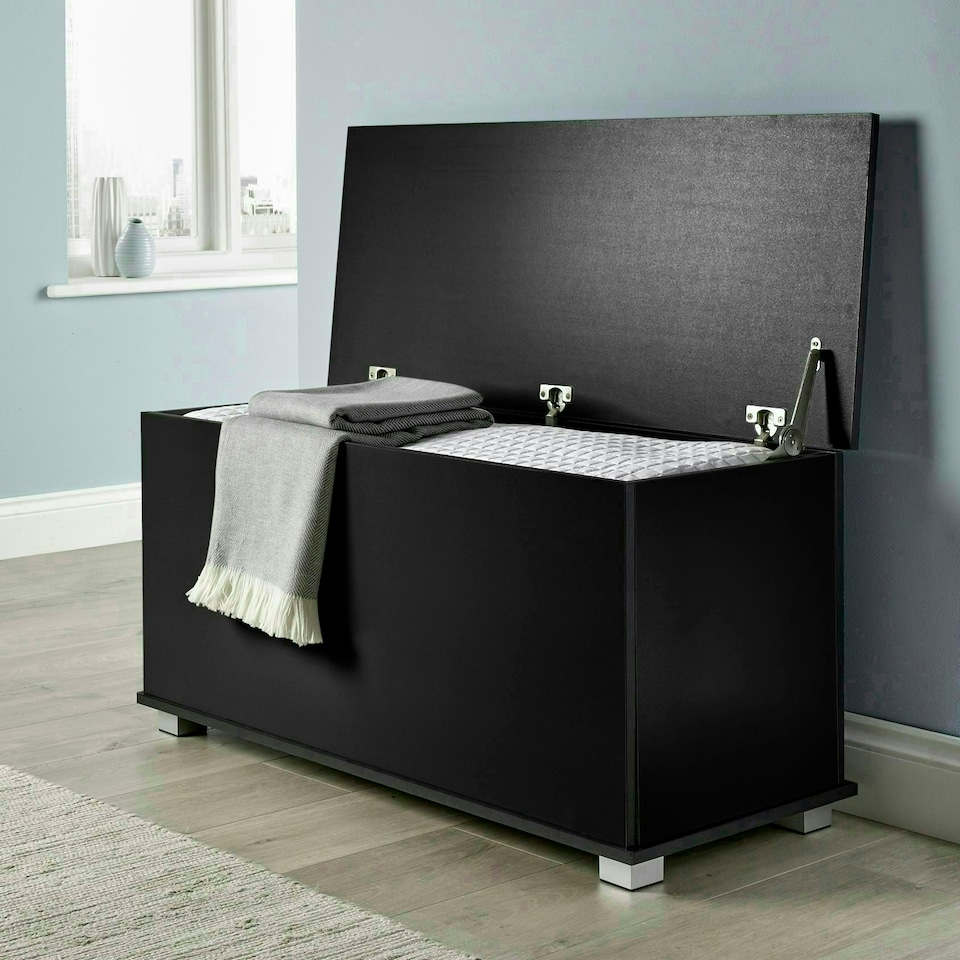 image 1 of Storage Ottoman Reversible Lid Table Boucle Teddy Fur Home Box | Grey | Grey